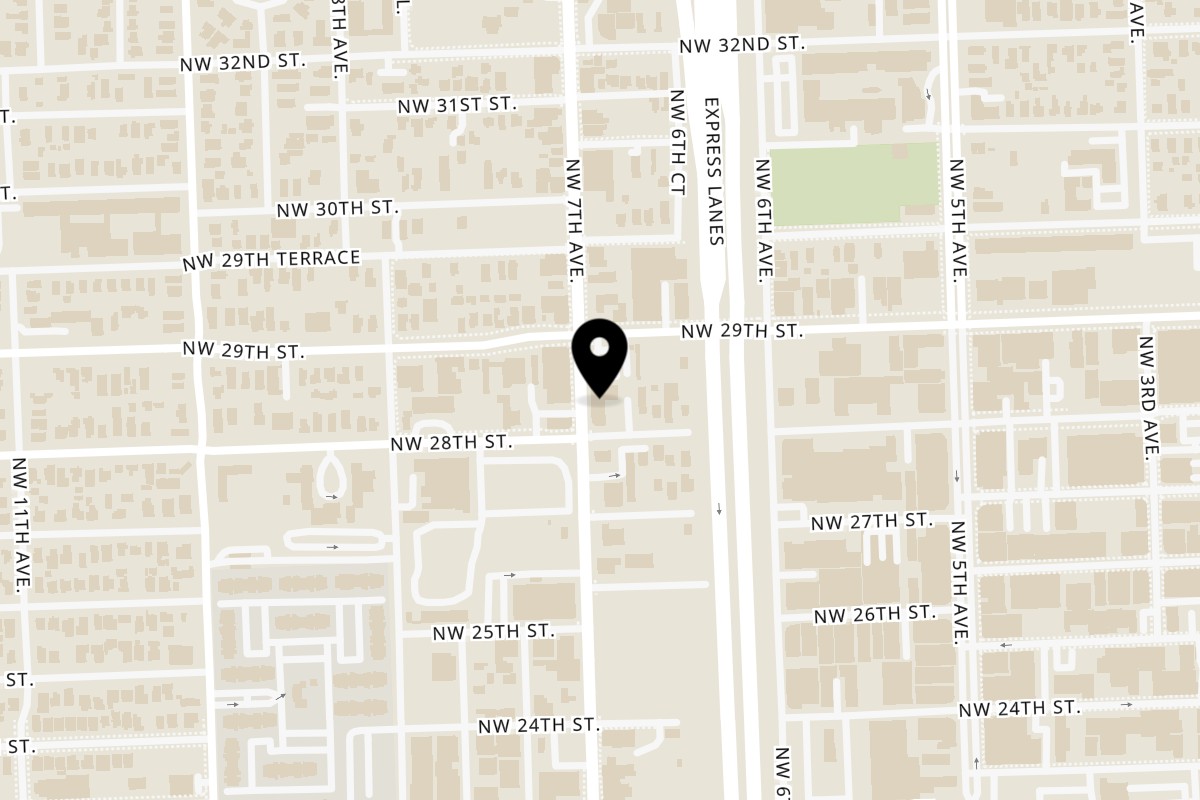 Map showing the location of Subs On The Run on 2801 NW 7th Ave in Miami